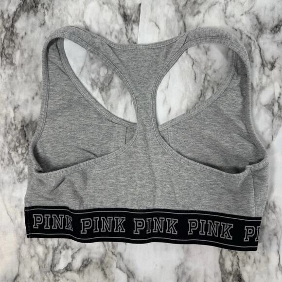 PINK Sports Bra Womens Small Gray Lace Up Front Racerback Stretch Cotton - Picture 2 of 4